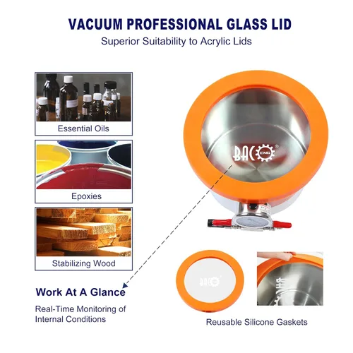 Vista 3 de BACOENG Cámara de vacío de acero inoxidable de 1.5 galones con tapa de vidrio templado perfecta para estabilizar madera, desgasificar siliconas