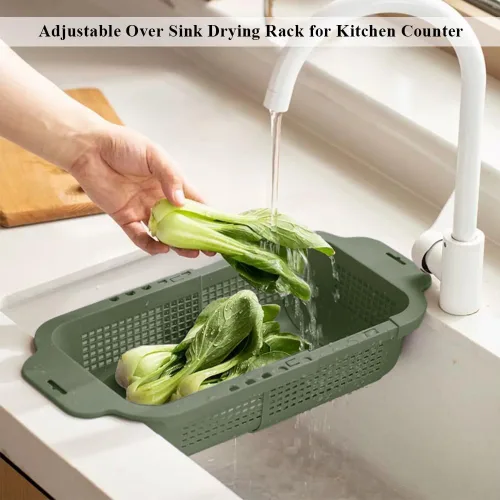 Vista 7 de Escurridor de platos para encimera de cocina, cesta de drenaje retráctil en escurridor de platos, estante multiusos para secadora de platos