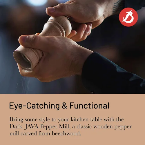 Vista 3 de de Buyer JAVA - Molinillo de pimienta, oscuro, 5.5 pulgadas, acero inoxidable y madera de haya, incluye perilla para ajustar el tamaño de molienda