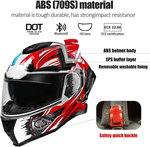 Vista 2 de Casco Modular Moto con Bluetooth Integrado, Doble Visera para Día/Noche, Ventilación Avanzada Múltiple, Forro Extraíble Lavable, Certificado DOT