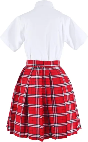 Vista 7 de Uniforme escolar japonés de tartán plisado para cosplay disfraz con calcetines gafas marco conjunto