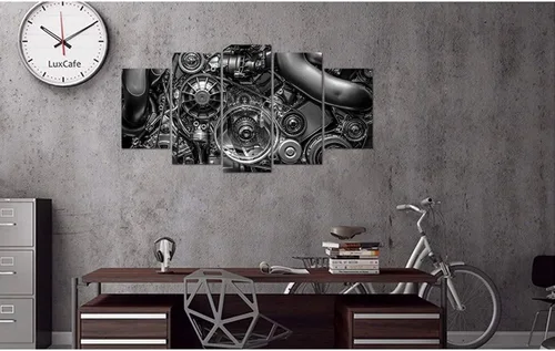 Vista 4 de VVOVV Wall Decor - Impresiones en lienzo de 5 piezas de equipo de ingeniería de motor y cadena, fotos en blanco y negro, arte de pared, decoración