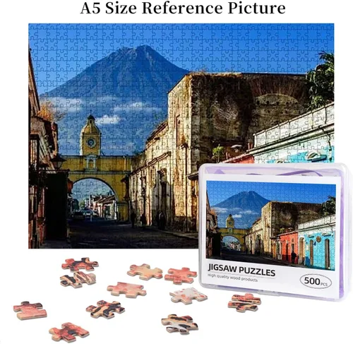 Vista 7 de Famoso rompecabezas de 500 piezas con vista de arco y volcán de Antigua Guatemala, juego de rompecabezas desafiante y estimulante, arte de pared