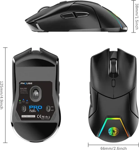 Vista 8 de FMOUSE Mouse inalámbrico para laptop, mouse Bluetooth ergonómico con triple modo (Bluetooth dual + 2.4G inalámbrico) 4000 DPI USB-C recargable