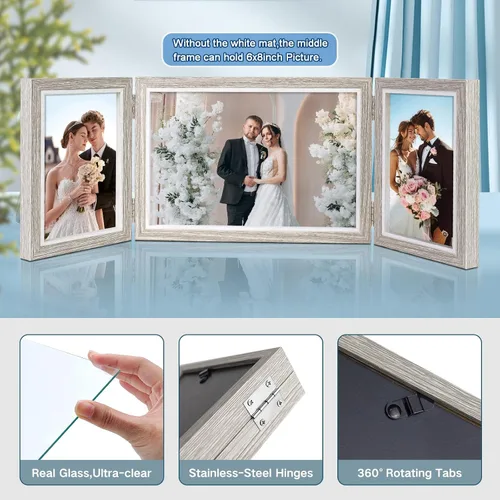 Vista 3 de ZEEYUAN Marco de fotos plegable con bisagras de 4 x 6 y 5 x 7 pulgadas, regalos para mamá madre, día de la madre, regalos para mamá de hija hijo