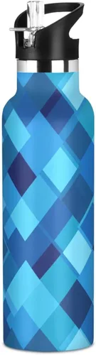 Vista 10 de Diamond Teal Royal Blue Double-Wall Insulation Reusable Water Bottle Insulated with Straw Lid BPA-Free Leak Proof for Sport Gym Outdoor Travel School