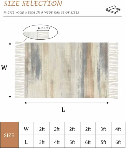 Vista 2 de Beige Gray Brown Entryway Rug 2X3 Ft Bathroom Mat, Washable Woven Abstract Ombre Art Throw Carpet with Tassel, Non-Shedding Vintage Minimalist