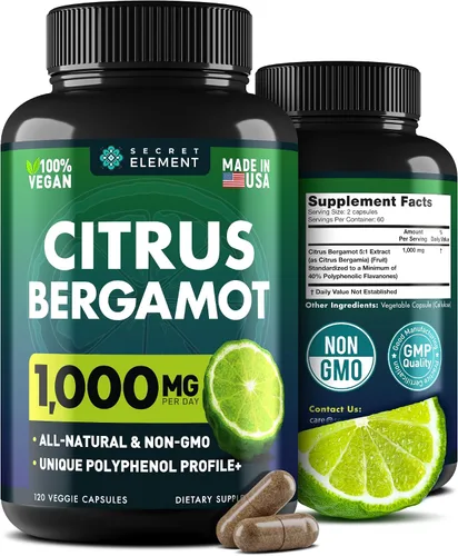 Vista 10 de Gomitas de bergamota cítrica de 1000 mg para mujeres y hombres, extracto de bergamota cítrica con berberina, CoQ10, cromo y vitamina C, apoyo