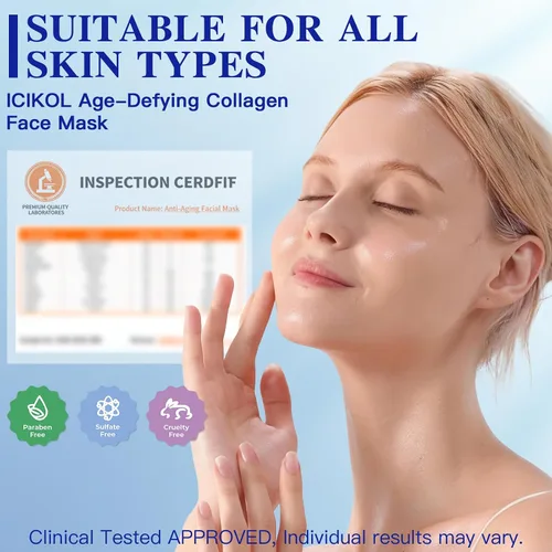 Vista 6 de Máscara facial de colágeno hidrolizado profundo, paquete de 4 – Máscara de lámina antiedad con péptidos y ácido hialurónico, restaura la elasticidad