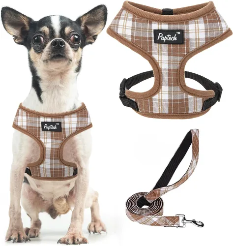 Vista 89 de PUPTECK Juego de arnés y correa de malla suave para perro, cachorro y gato, cómodo chaleco acolchado sin tirones, azul Pascua, S