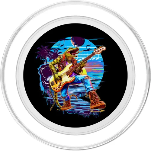 Vista 2 de Retro 80s 90's Streetwear rocker lizard bass guitar player PopSockets MagSafe PopGrip for iPhone