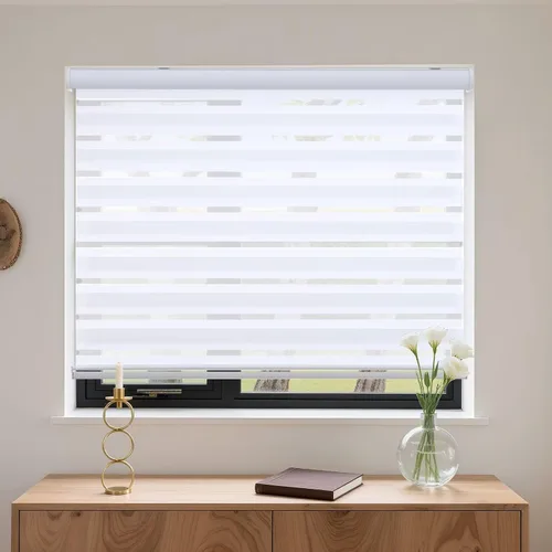 Vista 2 de MYshade - Persianas enrollables de cebra sin cordón con función de parada libre - Persianas traslúcidas de doble capa con filtración de luz y Blanco