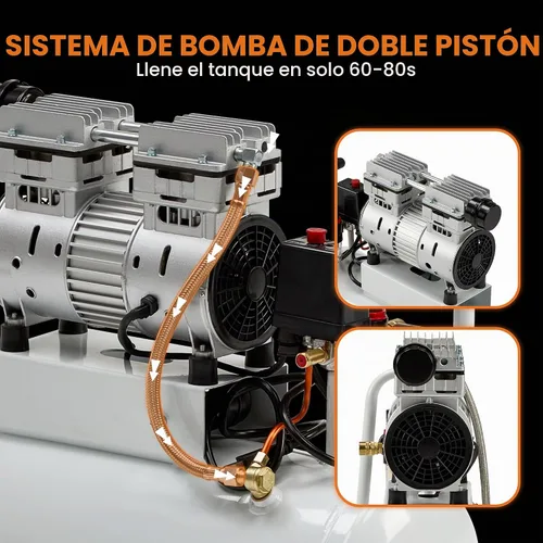 Vista 4 de Albott Compresor de aire de 8 galones con válvula de drenaje automática, tanque de compresor de aire sin aceite de 1.0 HP con ruedas, nivel de ruido