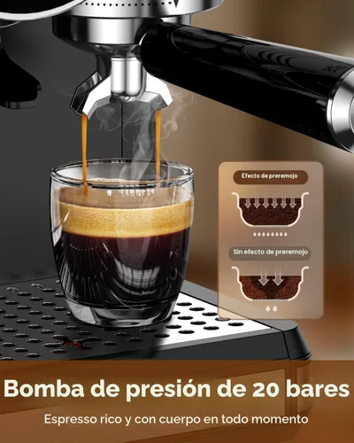 Vista 3 de Máquina de café expreso con molinillo y espumador, 30 ajustes de molienda Brushed Silver