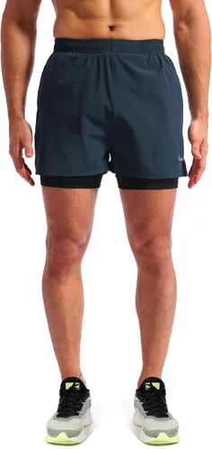 Vista 2 de Pudolla pantalones cortos 2 en 1 para correr, de secado rápido, para hombre, con bolsillos de 5 pulgadas para teléfono