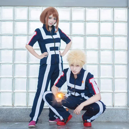 Vista 6 de Disfraz de anime Mha Bnha Cosplay uniforme con 3 llaveros para Halloween