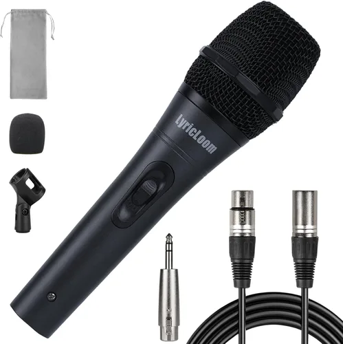 Vista 8 de LyricLoom Micrófono profesional con cable para canto de karaoke, micrófono dinámico vocal de mano de metal, micrófono con cable e interruptor