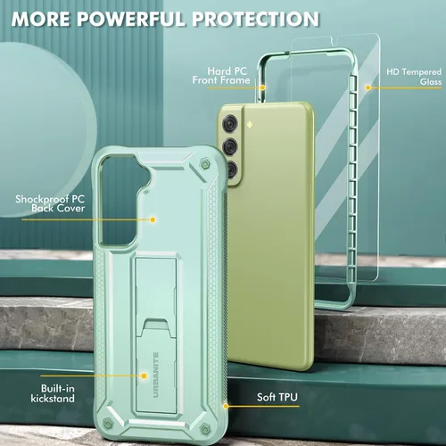 Vista 3 de URBANITE Funda protectora resistente a prueba de golpes para Samsung Galaxy S21 FE 5G, de grado militar, con protector de pantalla y soporte