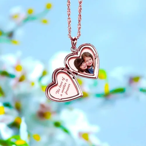 Vista 8 de Collar con medallón de fotos de corazón chapado en oro rosa de 34 pulgadas x 34 pulgadas incluye cadena de 18 pulgadas collares personalizados