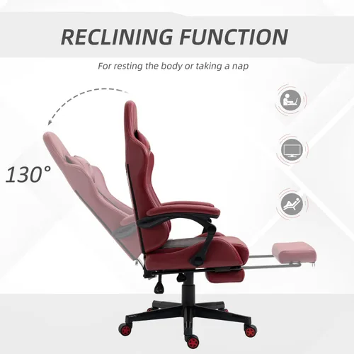 Vista 5 de Silla para juegos de carreras: respaldo alto, giratorio, reclinable con reposapiés ajustable y soporte lumbar, piel sintética de diamante, color rojo