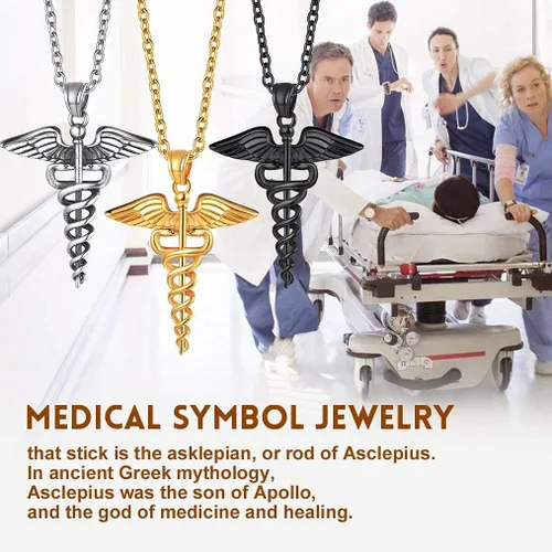 Vista 5 de Bandmax Medical Alert Necklace for Men Women Stainess Steel Caduceus Pendant Necklace for Doctor Nurse Doctor Nurse Medical Jewelry MD Necklace Gift