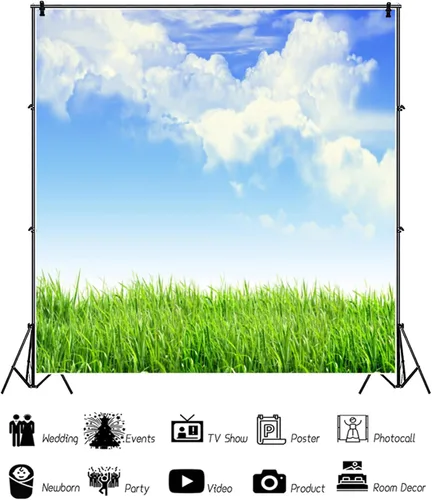 Vista 3 de Leyiyi Fondo de fotografía de pastizales de primavera de 4 x 4 pies, planta de jardinería, prado, cielo, nube, punto de luz, pradera del norte
