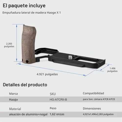Vista 6 de Haoge Mango lateral de madera para cámara Sony A7CR a7cii, empuñadura, agarre de soporte en forma de L con placa de liberación rápida Arca