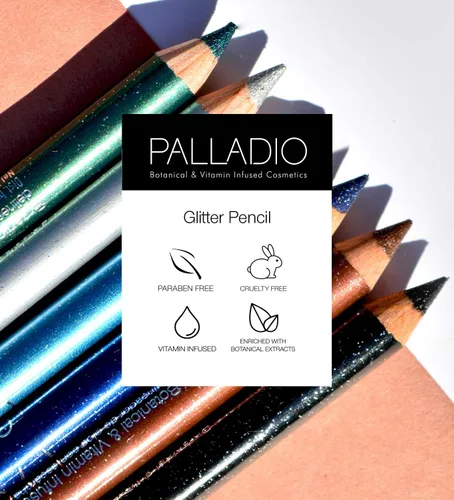 Vista 7 de Palladio Lápiz delineador de ojos con purpurina, cosmético cremoso duradero, delineador de ojos brillante, punta suave como la mantequilla, lápiz