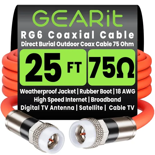 Vista 15 de GEARit Cable coaxial para enterramiento directo (15 pies) RG6 70 ohmios RF impermeable subterráneo en pared con protector de goma, Internet de alta