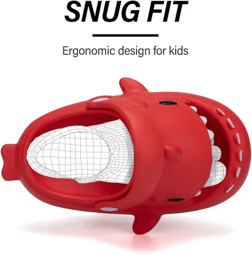 Vista 5 de GUUMOR Sandalias de tiburón para niños, pantuflas de tiburón para niños y niñas, sandalias de almohada con suela gruesa, suaves y antideslizantes