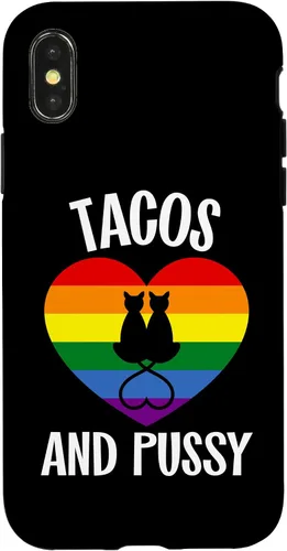 Vista 5 de Funda Queer para iPhone 14 Pro Max Lesbian Pride Stuff Tacos y Pussy Cats