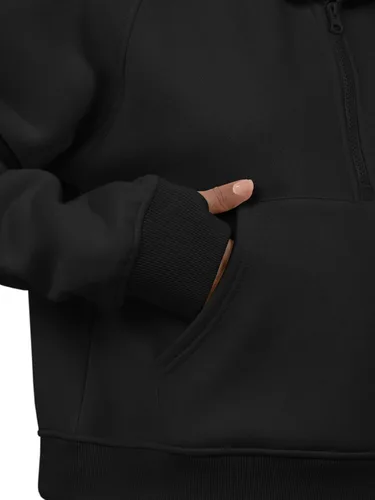 Vista 5 de ATHMILE Sudaderas para mujer, sudaderas cortas con capucha y media cremallera, forro polar, suéter con cremallera de un cuarto, suéter de moda