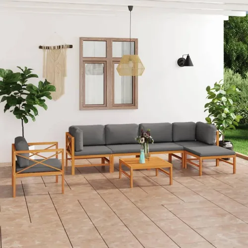Vista 21 de 4-Piece Patio Lounge Set with Gray Cushions Solid Teak Wood Outdoor Furniture for Garden Balcony Porch Apartment Small Space