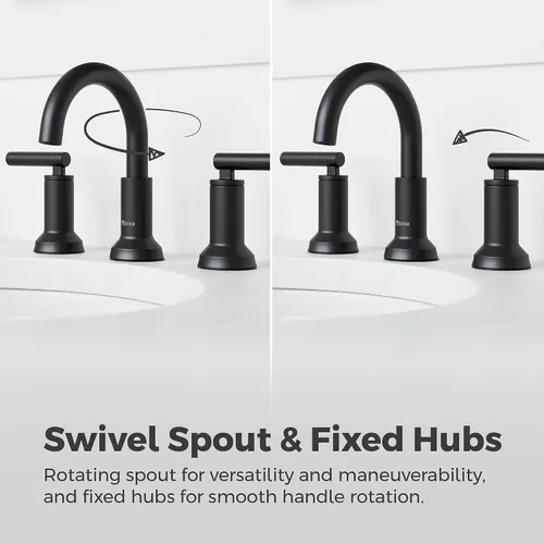 Vista 5 de Grifo para lavabo de baño Pfister Capistrano, 8 pulgadas de separación amplia, 2 manijas, 3 orificios, certificado NSF, acabado negro mate Spot Spot