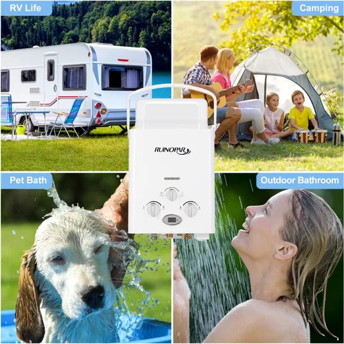 Vista 7 de Calentador de agua portátil sin tanque de propano – 6L 1.58GPM RV calentador de agua de gas bajo demanda con pantalla digital para exteriores