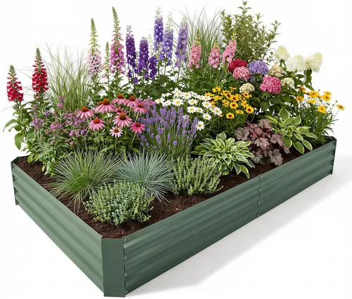 Vista 18 de Aoodor Cama de jardín elevada de metal de 9 pulgadas de alto, 30 pulgadas plateado
