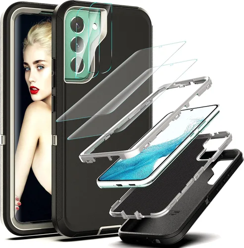 Vista 11 de YmhxcY Funda S22, funda para Galaxy S22, funda duradera de 3 capas a prueba de caídas, protección contra caídas, funda de goma sólida mate