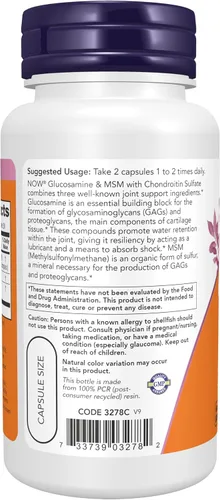 Vista 3 de NOW Foods Suplementos, glucosamina y MSM más sulfato de condroitina, salud de las articulaciones*, 60 cápsulas vegetales