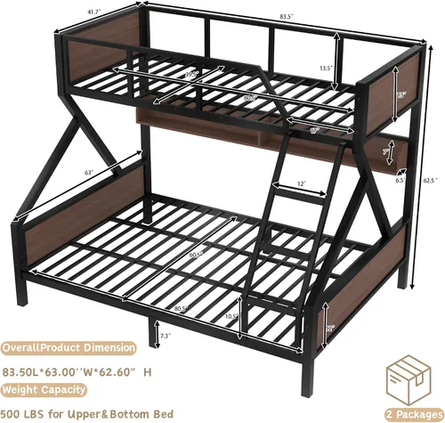 Vista 2 de Bellemave Litera individual XL sobre Queen con estantes, literas de metal con escaleras y luces, litera resistente para dormitorios, habitaciones