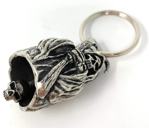 Vista 5 de Bravo Bells Grim Reaper Bell – Accesorio de campana de motociclista o llavero para buena suerte – Fabricado en Estados Unidos