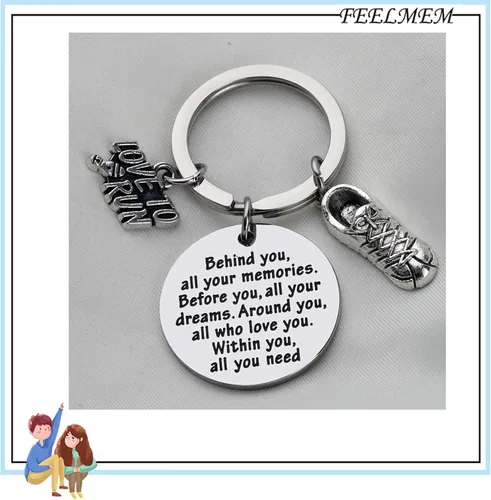 Vista 6 de FEELMEM Marathon Runner Gifts Llavero para correr a través de la pista de campo, joyería de maratón para correr, regalo de pista de regalo