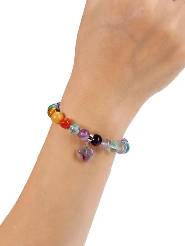 Vista 4 de Jovivi Pulseras de 7 chakras para mujeres y hombres, piedras preciosas naturales de chakras de 0.315 pulgadas, cuentas redondas de amatista, pulsera