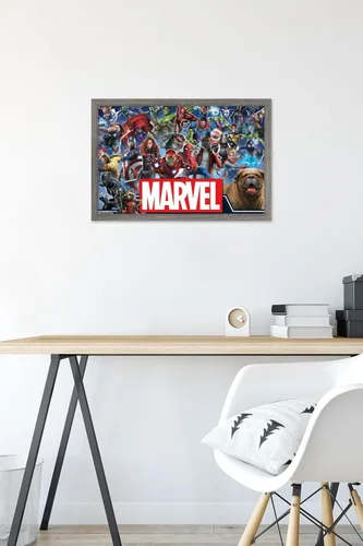 Vista 6 de Trends International Marvel Comics - Póster de pared de héroes del universo Marvel, 14.725 x 22.375 pulgadas, versión enmarcada de madera de granero