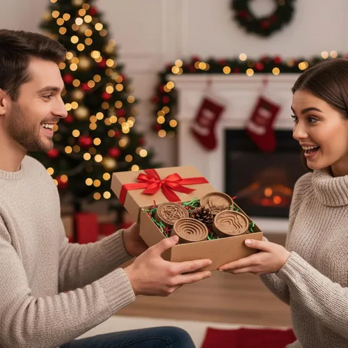 Vista 6 de Teenyyou Difusor pasivo de aromaterapia de madera, 4 unidades, con clip de ventilación, ambientador redondo de madera de nogal, regalos de invierno