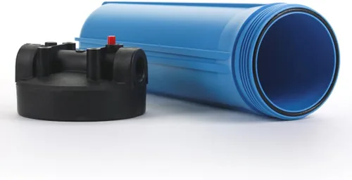 Vista 3 de Hydronix 20"x4.5" HF45-20BLBK10PR carcasa para toda la casa, puertos de entrada y salida de 1" con botón de alivio de presión