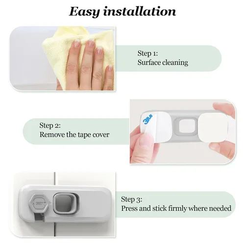 Vista 5 de 5 cerraduras de seguridad para refrigerador para niños. Pestillos autoadhesivos protectores. Cerradura a prueba de pellizcos para niños pequeños