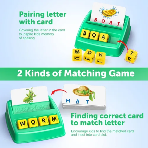 Vista 2 de Juguetes educativos para niños de 3, 4, 5 años para niños pequeños de 2 a 4 años Juegos de cartas de letras coincidentes para niños de 3 a 5 años