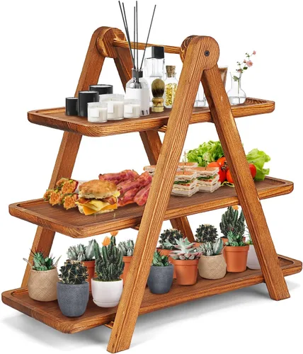 Vista 6 de Bandeja de madera para servir de 3 niveles, soporte para cupcakes de tres