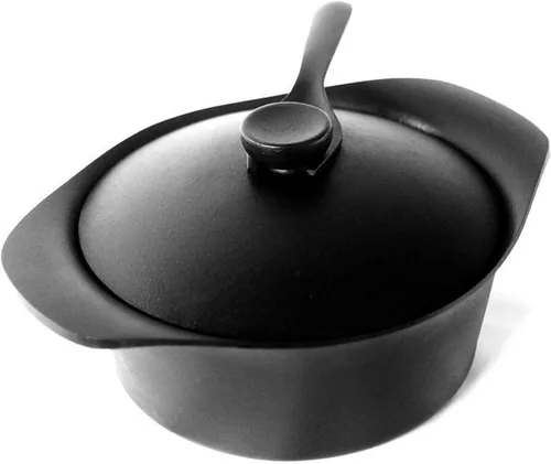 Vista 10 de Sori Yanagi Nanbu - Sartén de aceite con diseño simple y alta practicidad, fabricada en Japón, tapa de hierro y mango incluidos, compatible
