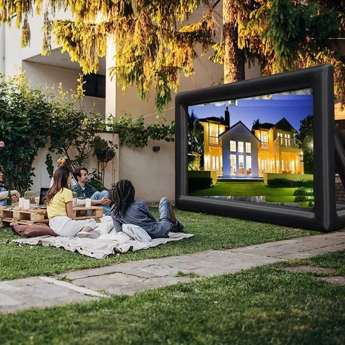 Vista 7 de Garvee Pantalla de proyector inflable, pantalla de proyector exterior portátil de 24 pies, proyección delantera y trasera, con cuerda, soplador